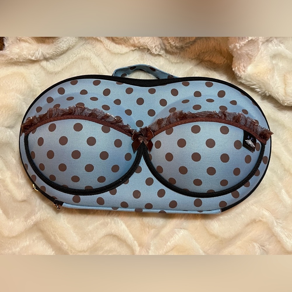 Jacky’s Collection bra travel bag purse blue with polkadot